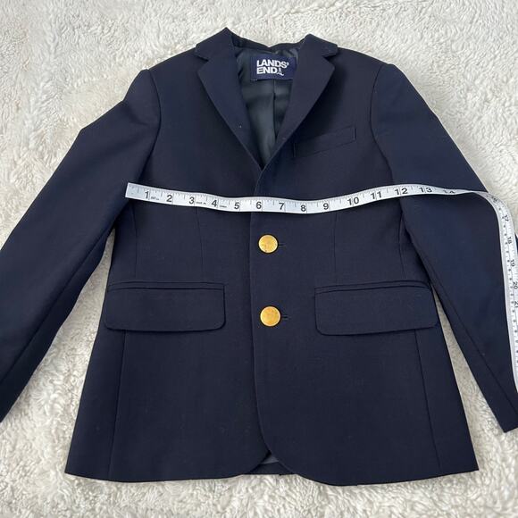 Lands End Little Boys Navy Blue 2 Button Blazer Sz 5 Wool Blend Preppy - Picture 3 of 6